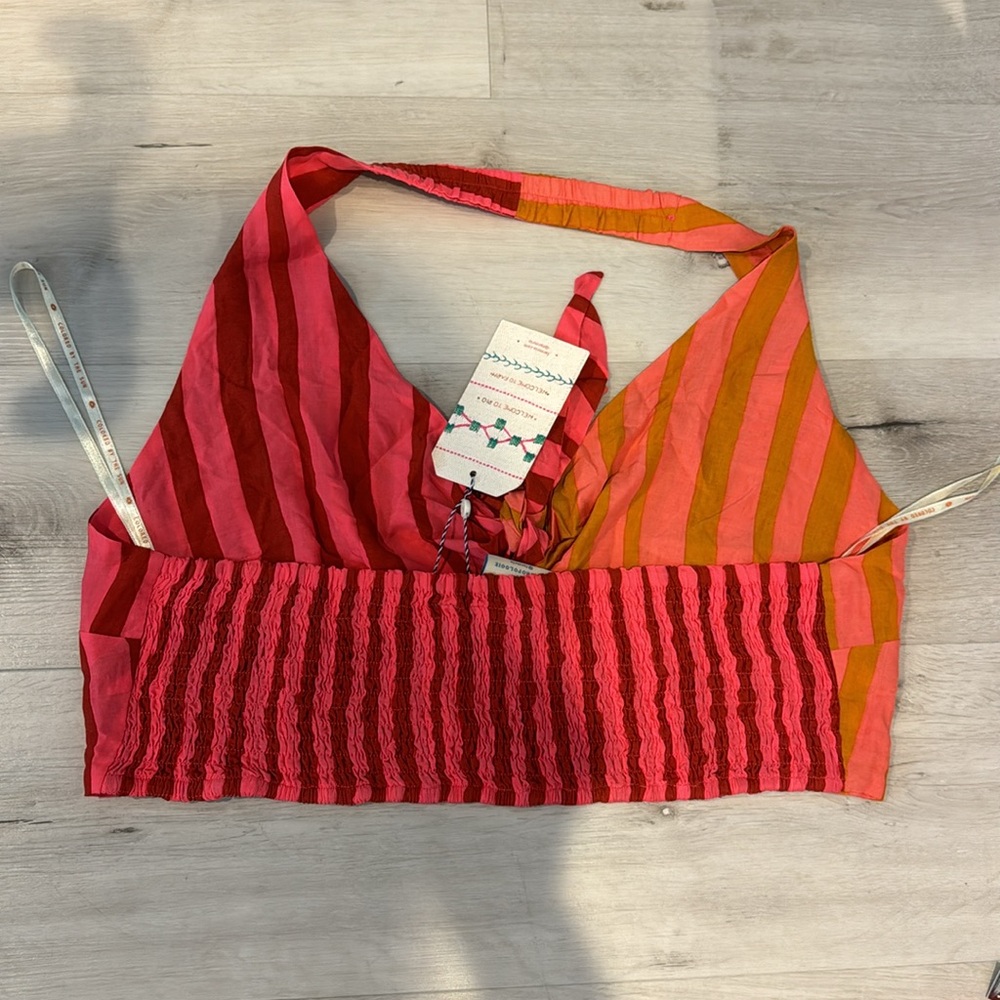 FARM Rio for Anthropologie NWT Pink Combo Cropped Top with smocked back. - Picture 9 of 11